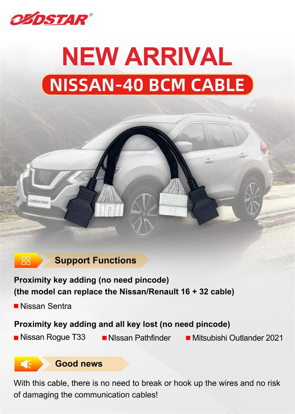 

OBDSTAR for NISSAN -40 BCM Cable Used for X300 DP PLUS/ X300 PRO4/ X300 DP Key Master