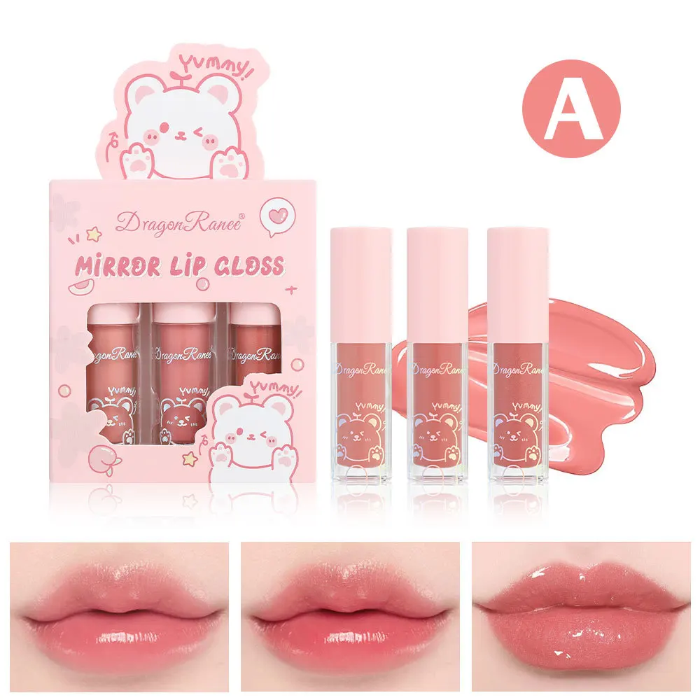 3pcs/set Adorable Bear Mirror Lip Glaze Long-Lasting Non-Fading lip gloss Hydrating Liquid Lipstick Lip Makeup Products 6