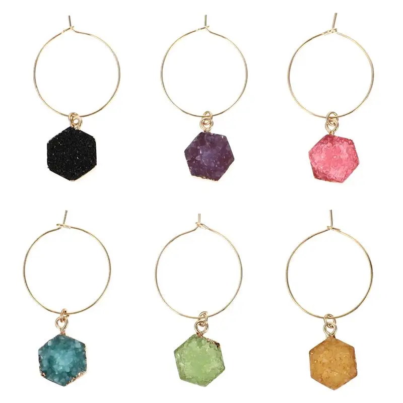6 Pcs Wine Glass Markers Drink Markers Shape Wine Glass Tags Bottle Pendant Recognizer Stone Pendant