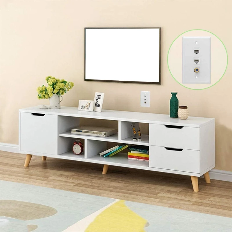 Ethernet Coax Wall Plate 2 Port Cat6 RJ45 Keystone And 1 Port F Type Connector Coax Keystone Female To Female Wall Plate