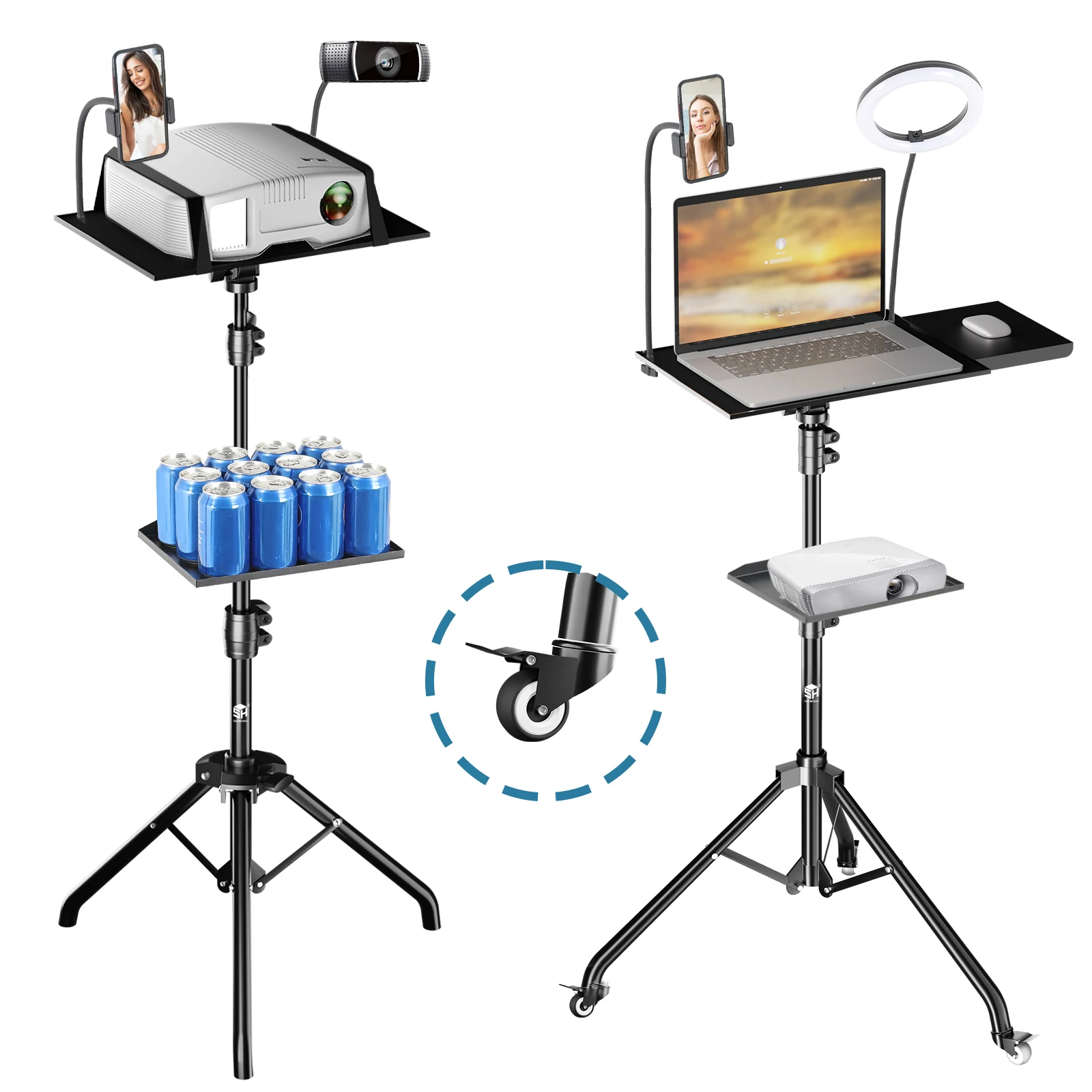 145cm Projector Tripod Stand Laptop Tripod With Wheel Height 23 to 63