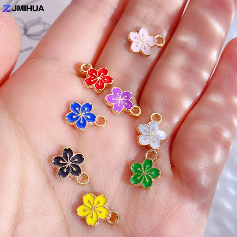 15pcs Enamel Charms Cherry Flower Pendants Fit For DIY Handmade Jewelry Making Earrings Bracelets Accessories