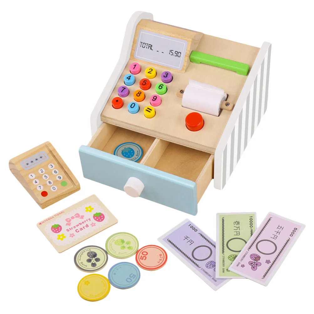 

Checkout Counter Cash Register Toy Child Desktop Toys Wooden Kids Playing House Prop
