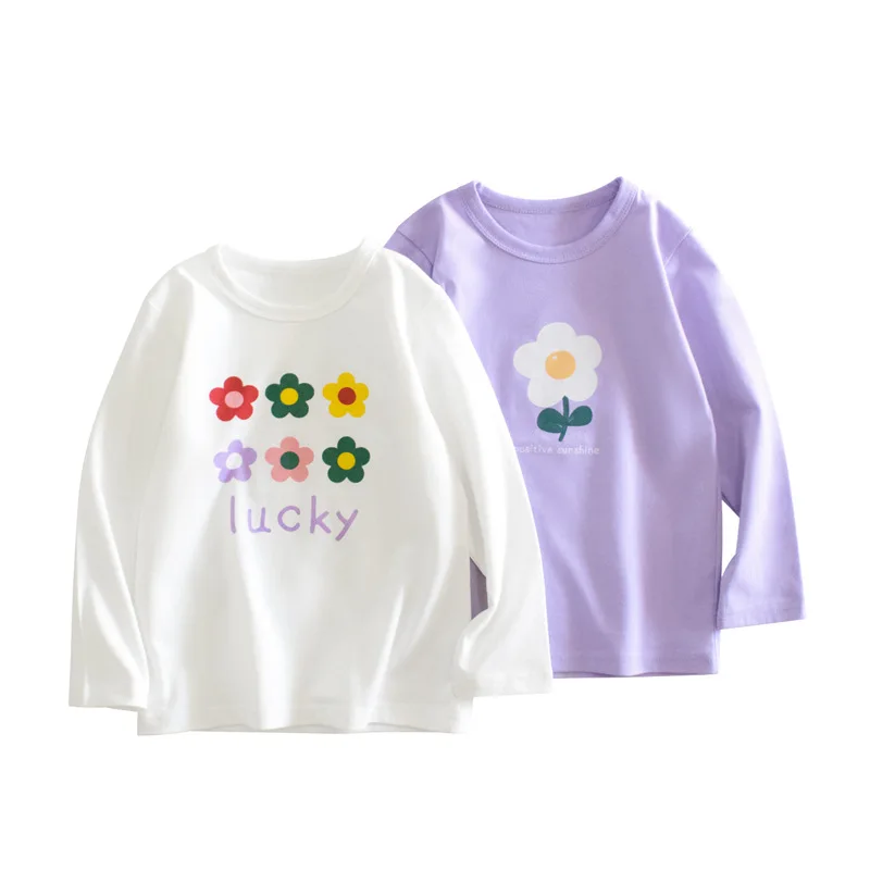 2-8T Infant Flower Girls T Shirt Toddler Kid Baby Girl Clothes Autunno Inverno Top Cotton Floral Tshirt Bambini Allentato Tee Outfit