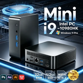 MINI PC Windows 11 Intel Core i9 10980HK 32GB RAM 1/2TB SSD WIFI 6 BT5.2 4K HD Mini Gaming Office Study Pc With 3-screen display 1