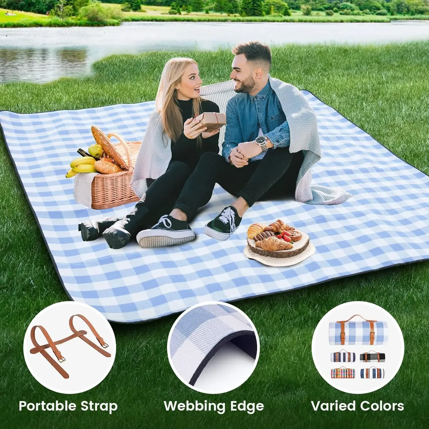 Picnic Blanket Extra Large, Waterproof and Foldable Beach Mat,Outdoor for 8 Adults,Camping, Park, Beach, Grass, Indoors - Image 3