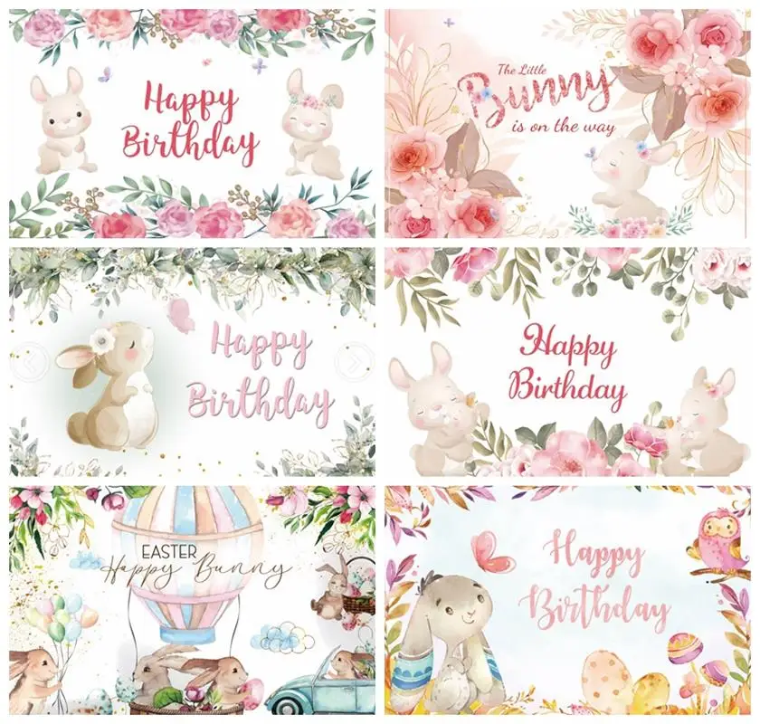 

Laeacco Rabbit Easter Baby Shower Backdrop A Little Bunny Is On The Way Pink Floral Girls Birthday Custom Photography Background