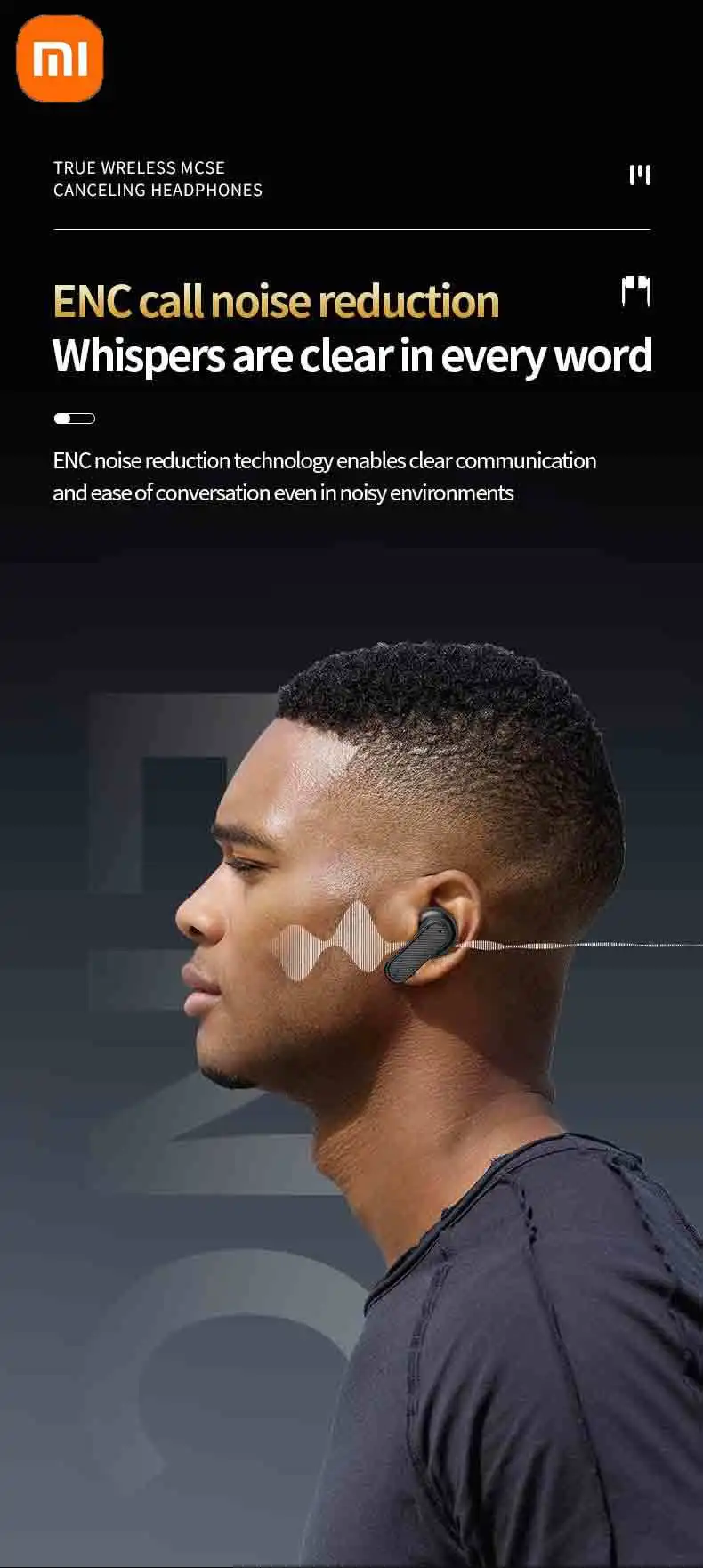 Description Picture 4 of itemIconic Brand Bluetooth Wireless Earphones Smart LCD Touch Screen Headphones Sports Earbuds ANC Built-in Microphone Waterproof Gaming