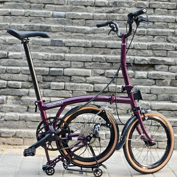 CRANSTON R9 Lila 16 Zoll 9-Gang C-Brake Tragbarer 4130 CRMO Dreifach gefalteter Rahmen 349-Rad Retro-Faltrad M/S-Lenker 1
