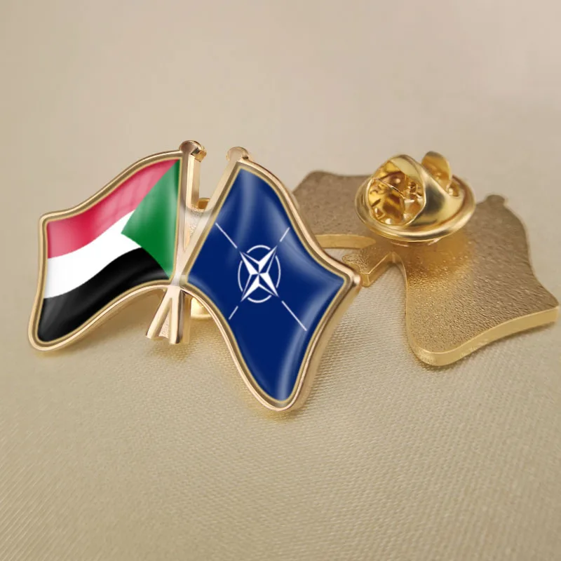

Sudan and NATO North Atlantic Treaty Organization Crossed Double Friendship Flags Lapel Pins Brooch Badges