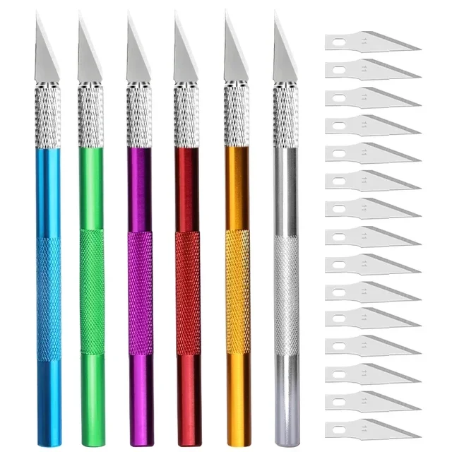 Metal Handle Craft Carving Sculpture Cutter with 10pcs Blade Fniiva Engraving Paper Non-Slip Knife DIY Repair Hand Leather Tools 1