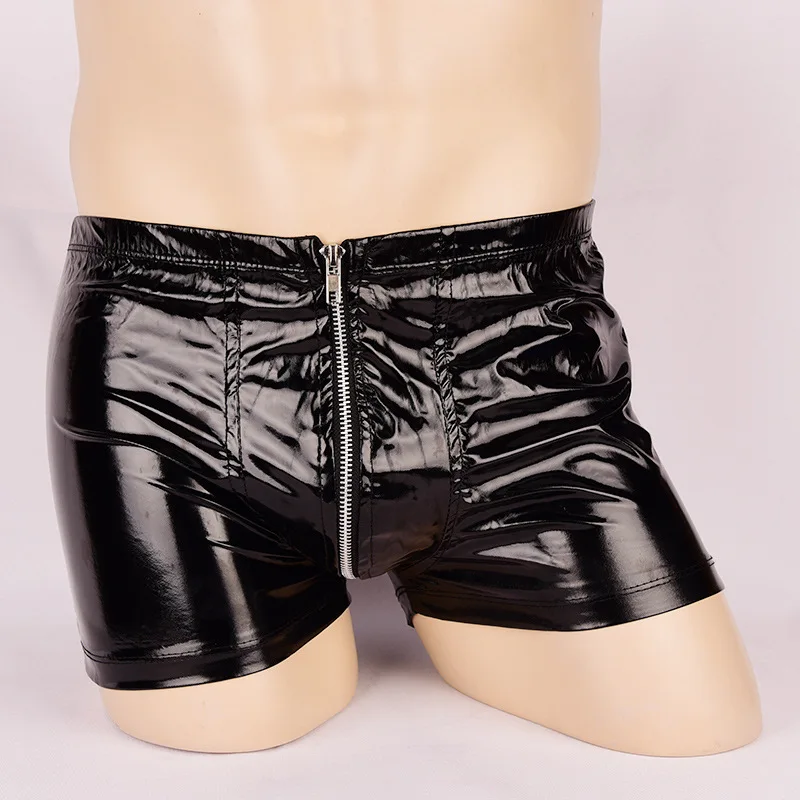 Men Wet Look PVC Vinyl Patent Leather Shiny Boxer Brief Fetish Shorts Hot Pants Underwear Lingerie Outfit