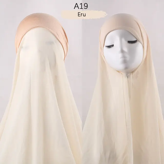 Muslim Women Chiffon Hijab With Cap Bonnet instant Chiffon Hijab Pinles Shawl Head Scarf Under scarf Caps Cover Headwrap A19