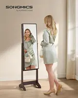 Full-Length Mirror Jewelry Cabinet with Lock, Velvet Lining, and Ample Storage - Brown and Black 2