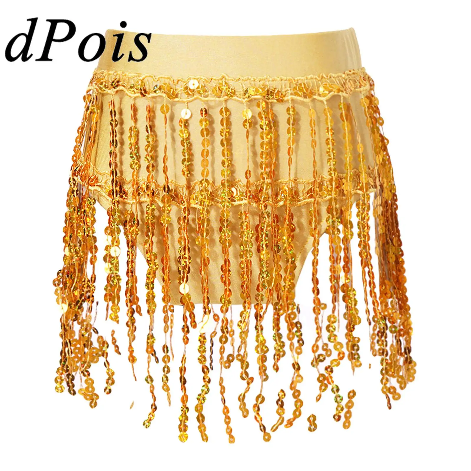 

Kids Girls Elastic Waistband Sequin Tassel Skirts Bottoms Children Samba Rumba Latin Dance Costume Chacha Performance Dancewear