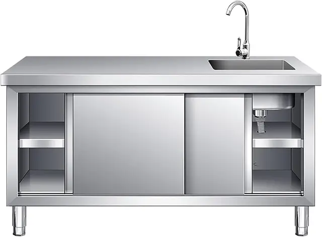 ตู้ครัวสแตนเลสจากโรงงานโดยตรง ตู้เก็บของในครัวเชิงพาณิชย์ พร้อมอ่างล้างจาน สำหรับร้านอาหารและกลางแจ้ง 3