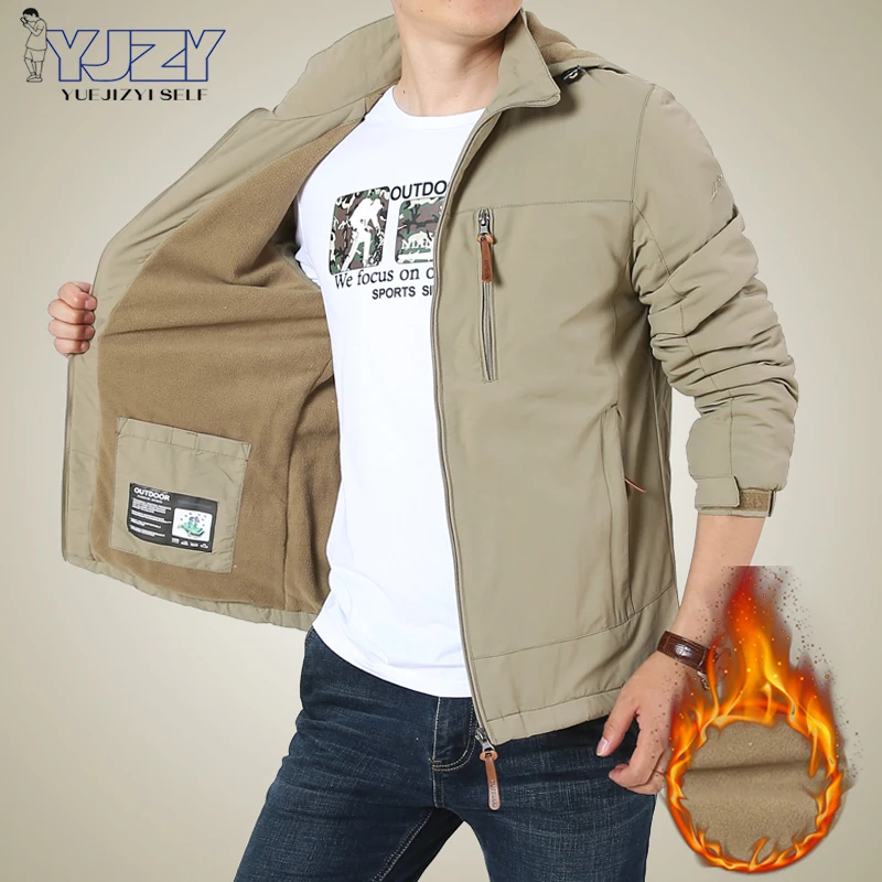 

Men Winter Stand Collar Fleece Warm Jacket 2022 Casual Zipper Outdoor Tactics Jacket Men Autumn Military Quality Cotton Men Coat