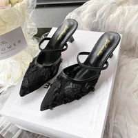 Luxury Designer White Women Wedding Pumps Mesh Embroidered Flowers Back Strap Sexy Slingback High Heel Dress Shoes for Ladies - Image 3