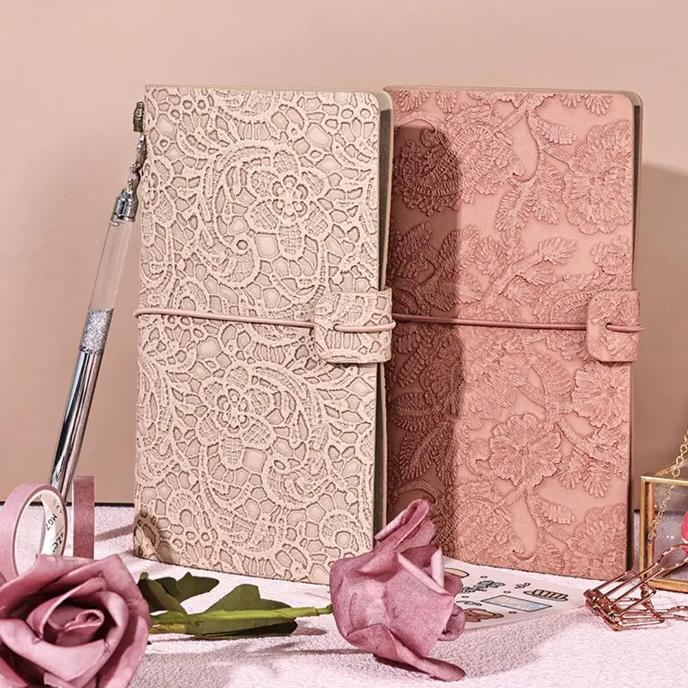 A6 Travel Notebook Vintage European 3D Lace Carved Flower Cover Portable Student Journal Scrapbook Diary School Supplies