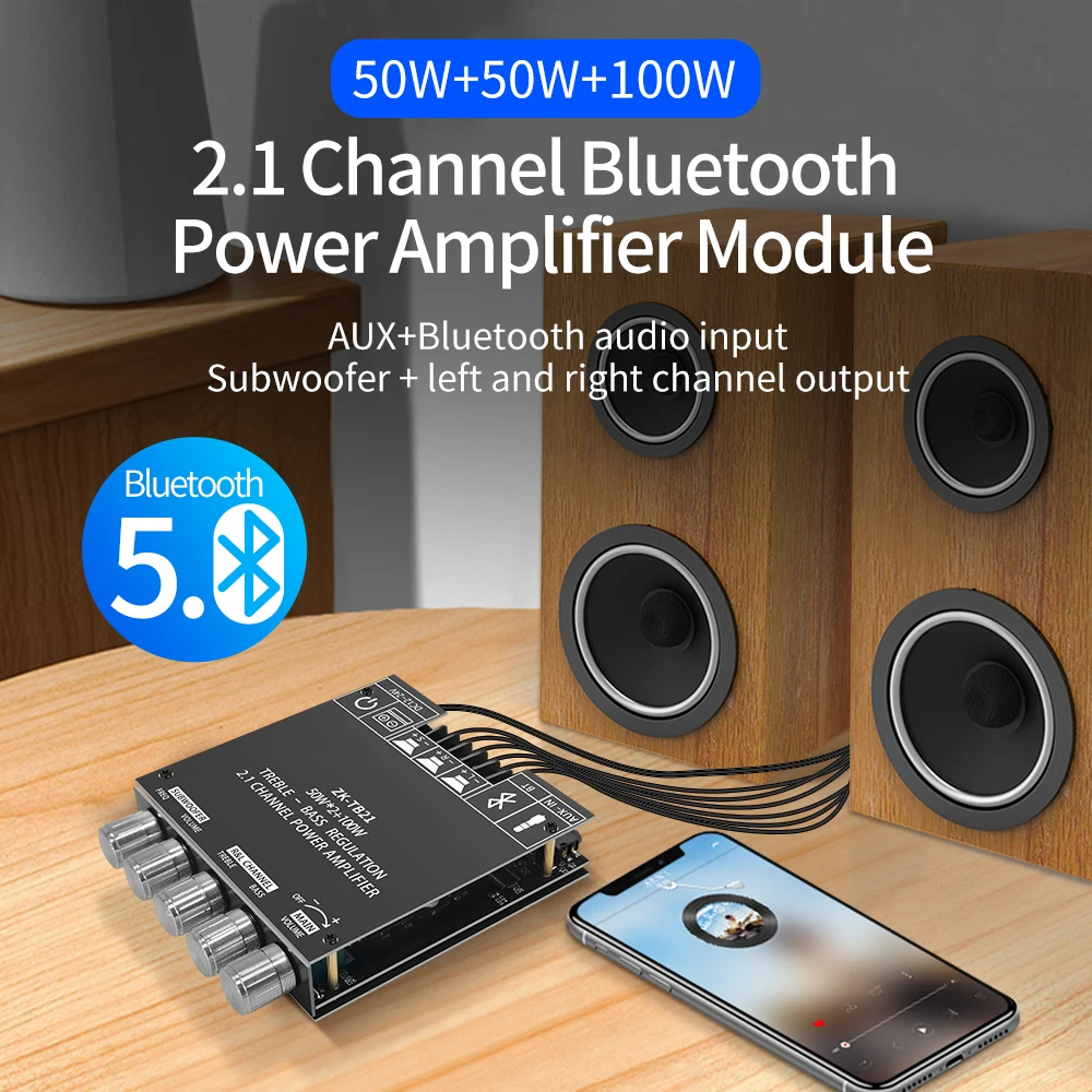 Audio Amplifier Board ZK-TB21 Bluetooth 5.0 2.1 Channel
