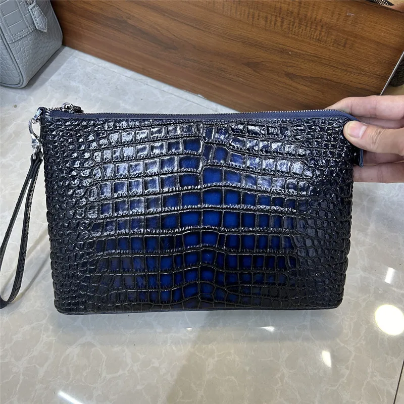 New Men's Genuine Leather Handbag Large Capaci Envelope Bag Faion Multi-Layer Handbag Crocodile Belly Hand-Held Bag