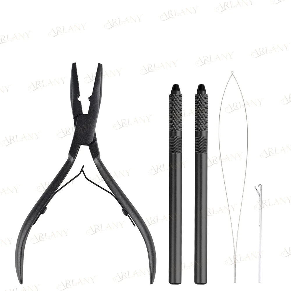 ARLANY Hair Extension Pliers Kit Sewing In Extension Needle Loop Threader Pulling Hook Hair Extension Pliers for Micro Beads