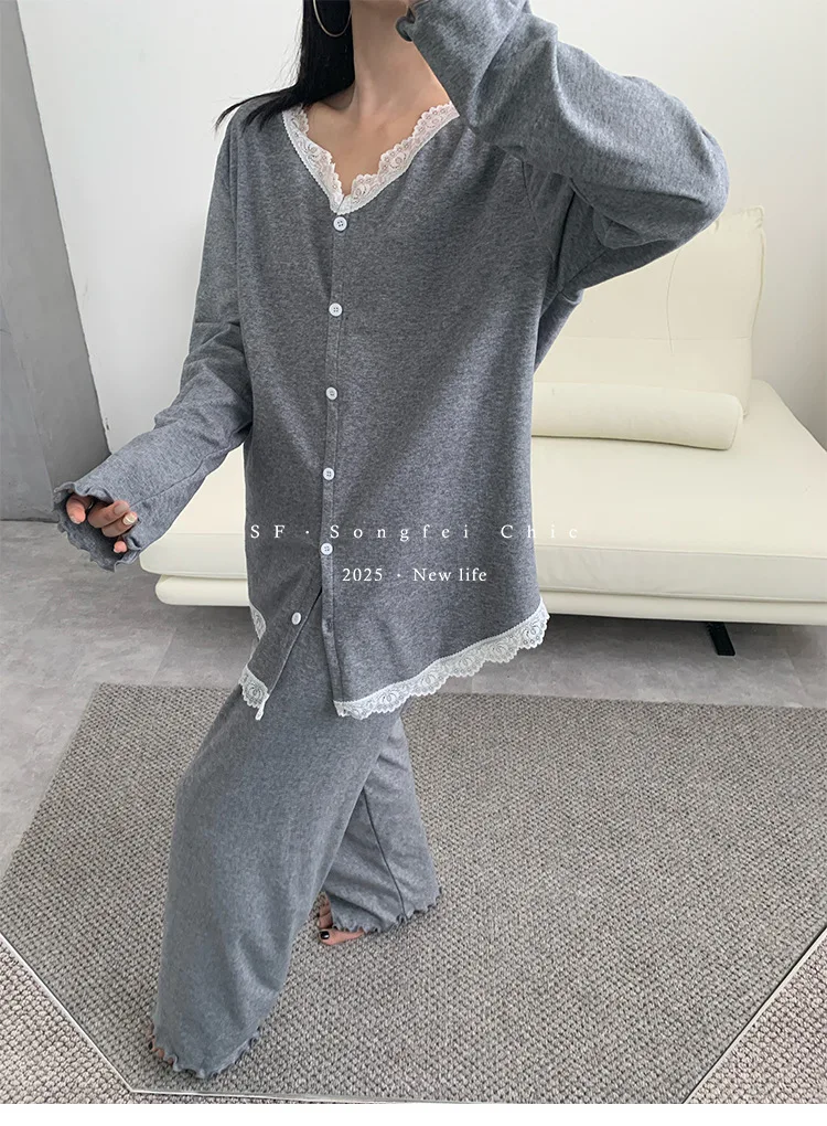 Koreanische Frauen Pyjama Neue Lounge Langarm Top Hose Zwei Stück Set Herbst Winter Nachtwäsche Weibliche Hause Tragen Conjuntos de pijama – Detail 13
