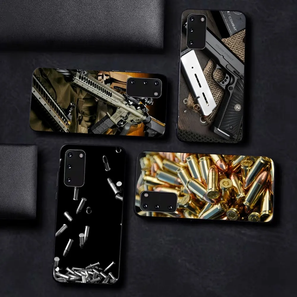 

Gun and bullet black Silicone Phone Case For Samsung S 9 10 20 21 22 23 30 23plus lite Ultra FE S10lite Fundas