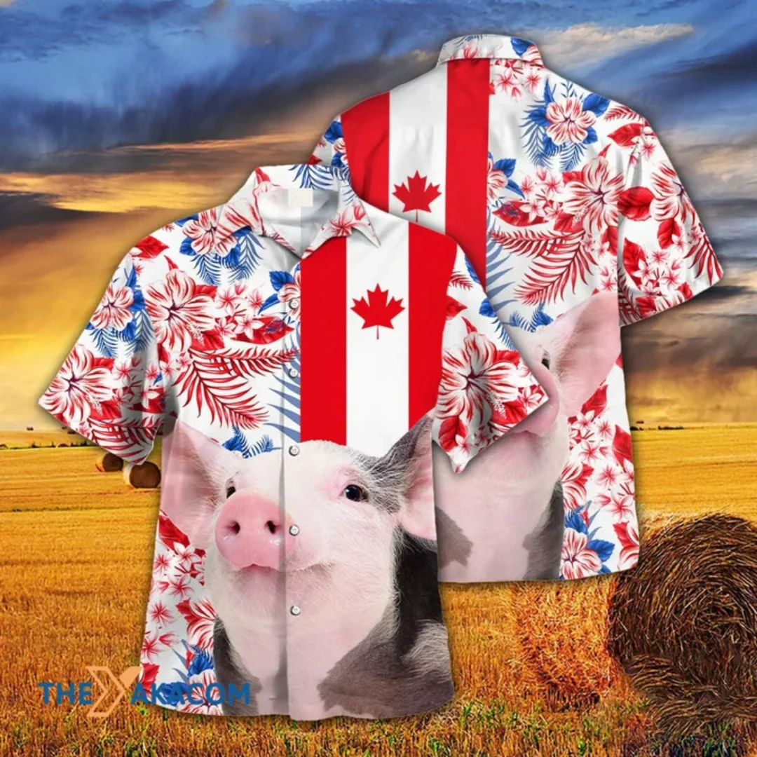 Pink Pig Family On Tropical Pineapple Garden Hawaii Men Hawaiian Shirt 6
