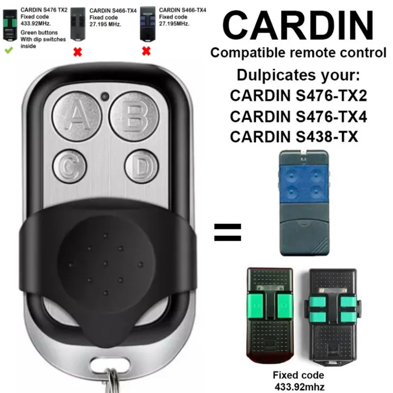 CARDIN-원격 제어 S476 TX2 TX4, 433.92mhz 게이트 차고 문 CARDIN 433mhz