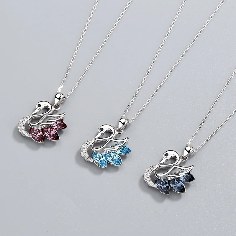 

Japanese and Korean versions of s925 sterling silver necklace, female element, crystal swan, high-end feeling French