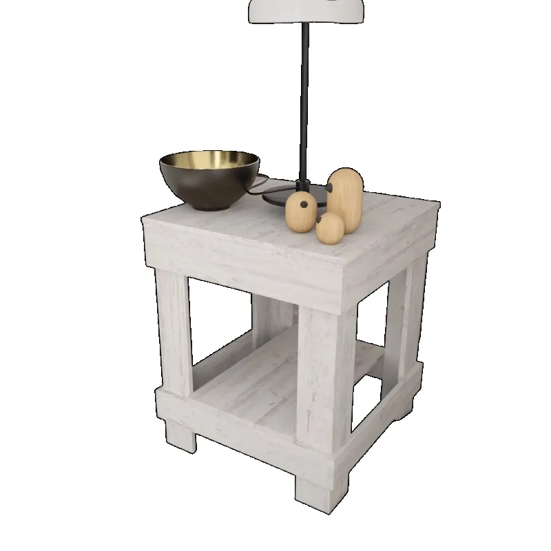 

Rustic Wood Square End Table with Shelf, White