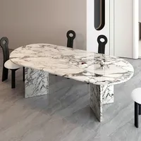 Table à manger ovale en marbre Bulgari sur mesure, toutes tailles, revêtement en résine épaisse, résistant aux rayures et aux taches, mobilier de maison robuste et durable 4