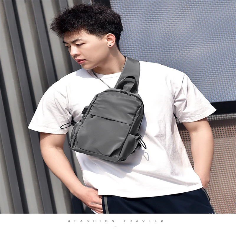

New Men's Shoulder Bag Multifunction Phone Pocket Chest Bag USB Charging Korean Leisure Sports Crossbody Bag Outdoor Handbag
