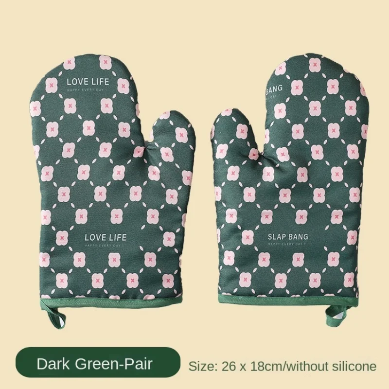 Insulated Gloves 2PCS Oven Silicone Gloves High temperature anti-scald and non-slip kitchen microwave oven dessert baking gloves