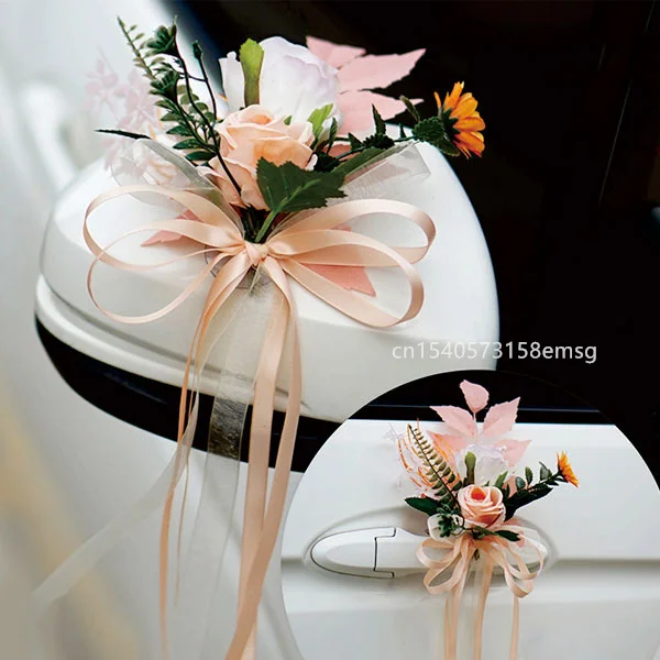 Hoement 6pezzi Decorazioni Per Specchietti Retrovisori Auto Di Fiori Artificiali Per Matrimonio e Festività Elegante Design Per Decorazione Casa e