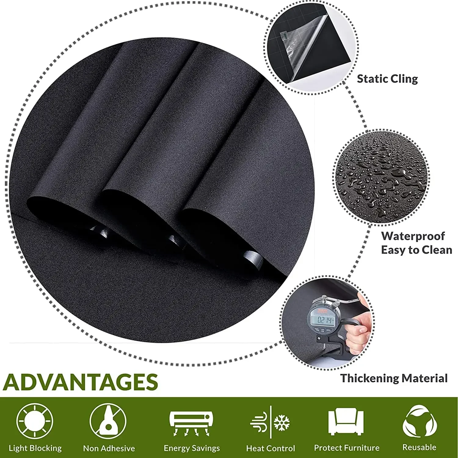Window Film Window Privacy Film Blackout Sun Blocking Window Privacy Cover Glass Removable Opaque Room Darkening Cover