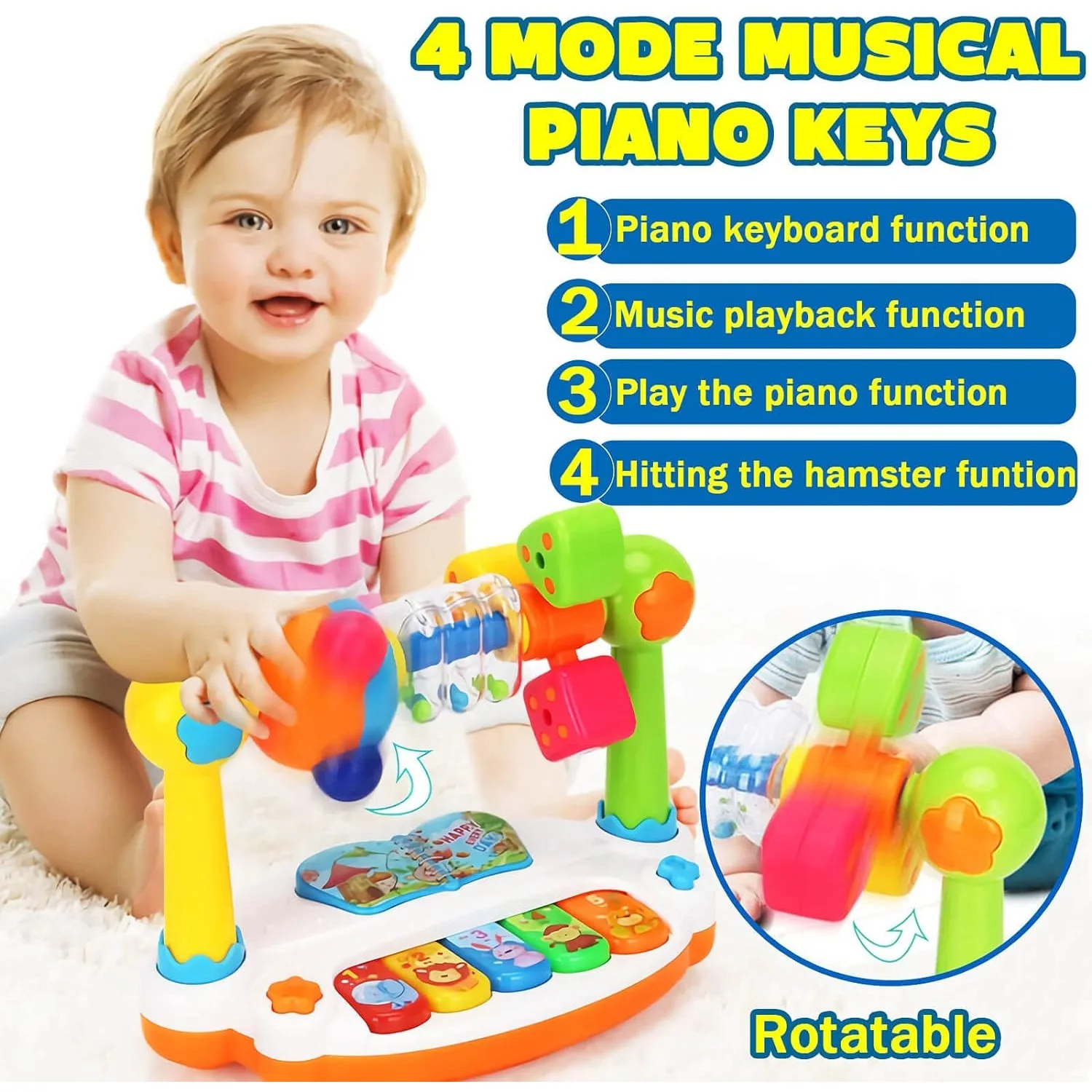 Baby Piano Toys Kids Rotating Music Piano Keyboard with Light Sound, Musical Toys for Toddlers, Early Educational Music Toy - Image 4