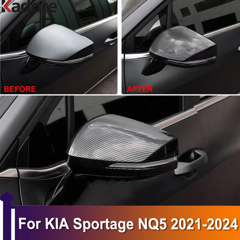 

For KIA Sportage NQ5 2021 2022 2023 2024 Side Door Rearview Mirror Cover Trims Carbon Fiber Car Exterior Accessories