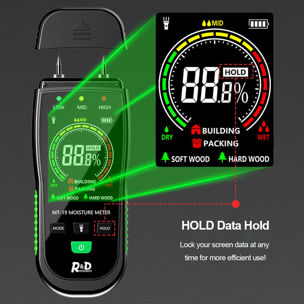 Digital 2 Pins Moisture Meter Backlit LCD Screen Concrete Brick Detector Portable Damp Meter For Walls Firewood Drywall Concrete