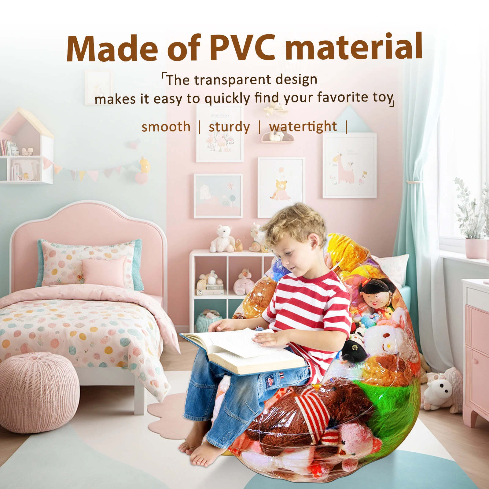 Clear PVC Stuffed Animal Storage Bean Bag Chair Cover