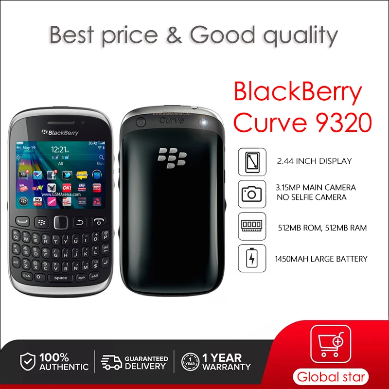 

BlackBerry Curve 9320 Refurbished Original Unlocked Cellphone 512MB 512MB RAM 3MP Camera free shipping