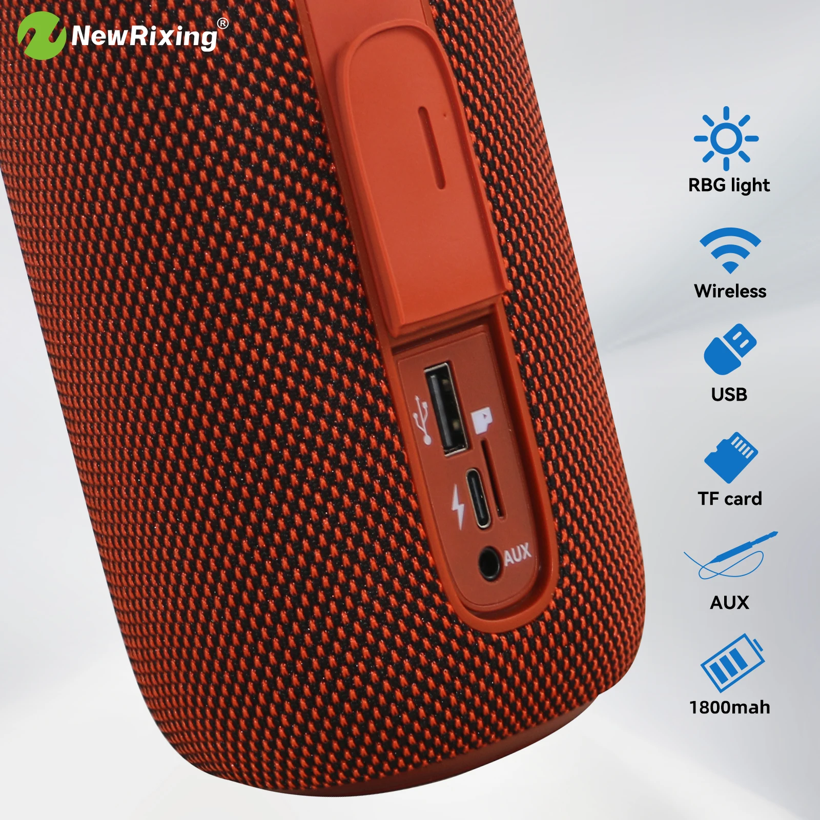 NewRixing 16W Portable Wireless Speaker,Outdoor speakers,BT speaker,Fabric appearance,RGB lights,Suitable for BT/AUX/TF/USB/TWS