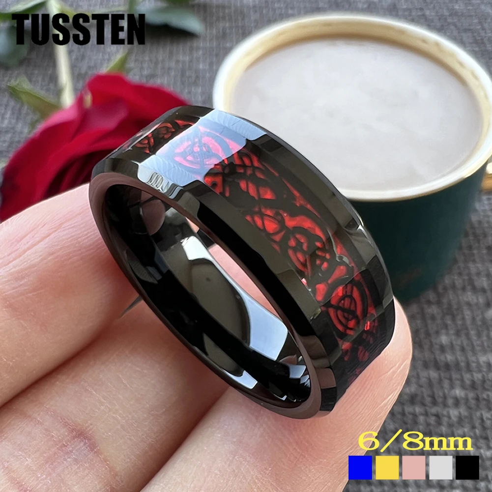 TUSSTEN 8MM Dragon Ring Tungsten Wedding Band For Men Women Beveled Polished Edges Classic Jewelry Free Shipping