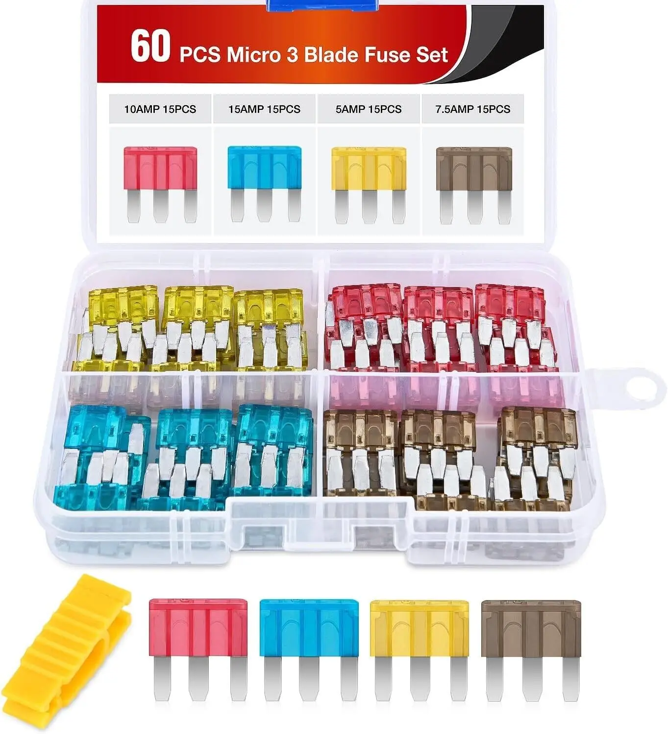 

60Pcs Blade Fuses Assortment Kit 5A 7.5A 10A 15A Colorful Replacement Automotive Fuses Mini Standard Blade Fuse for Cars Boats