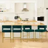 Velvet Bar Stools Set of 4 Counter Height Stools 26" Bar Chair Kitchen Island Chairs with Back Padded Seat Gold Metal Legs 1