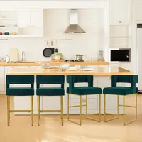 Velvet Bar Stools Set of 4 Counter Height Stools 26" Bar Chair Kitchen Island Chairs with Back Padded Seat Gold Metal Legs 1