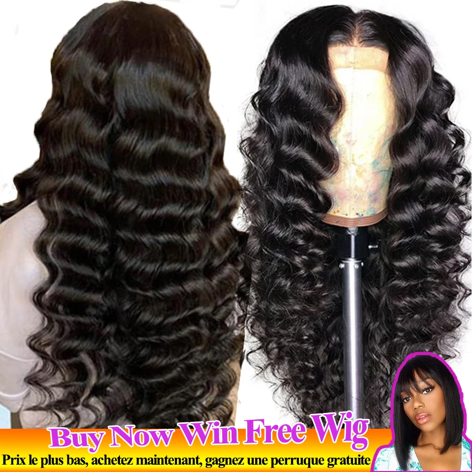 32" 34" Cheap Loose Deep Wave Transparent Lace Front Wig Wet and Wavy Human Hair Wigs For Black Women Remy Pre-Plucked Hairline
