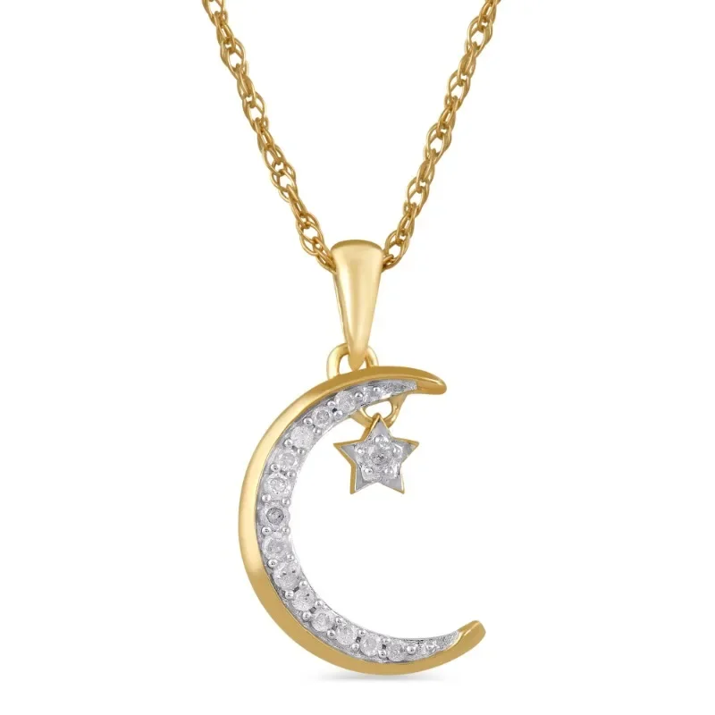 

0.1 Carat T.W. Diamond Crescent Moon and Star Pendant in 10K Yellow Gold