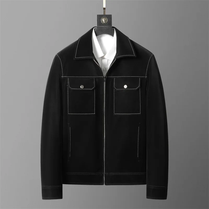 

Autumn and Winter New Haining Genuine Leather Down Men's Composite Sheepskin Jacket Flip Collar Coat